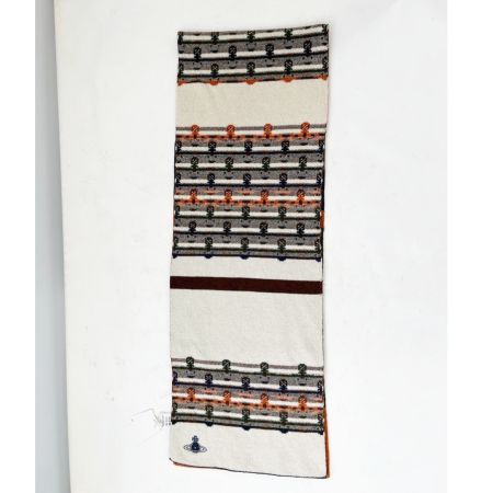  Vivienne Westwood ヴィヴィアン・ウエストウッド マフラー ロゴ柄 ウール オレンジ×グリーン