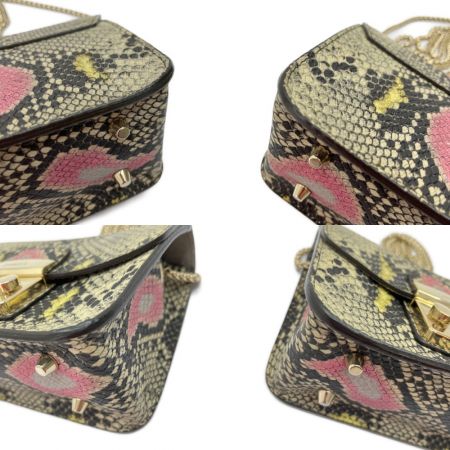 中古】 FURLA フルラ パイソン柄 ミニショルダーバッグ ゴールド