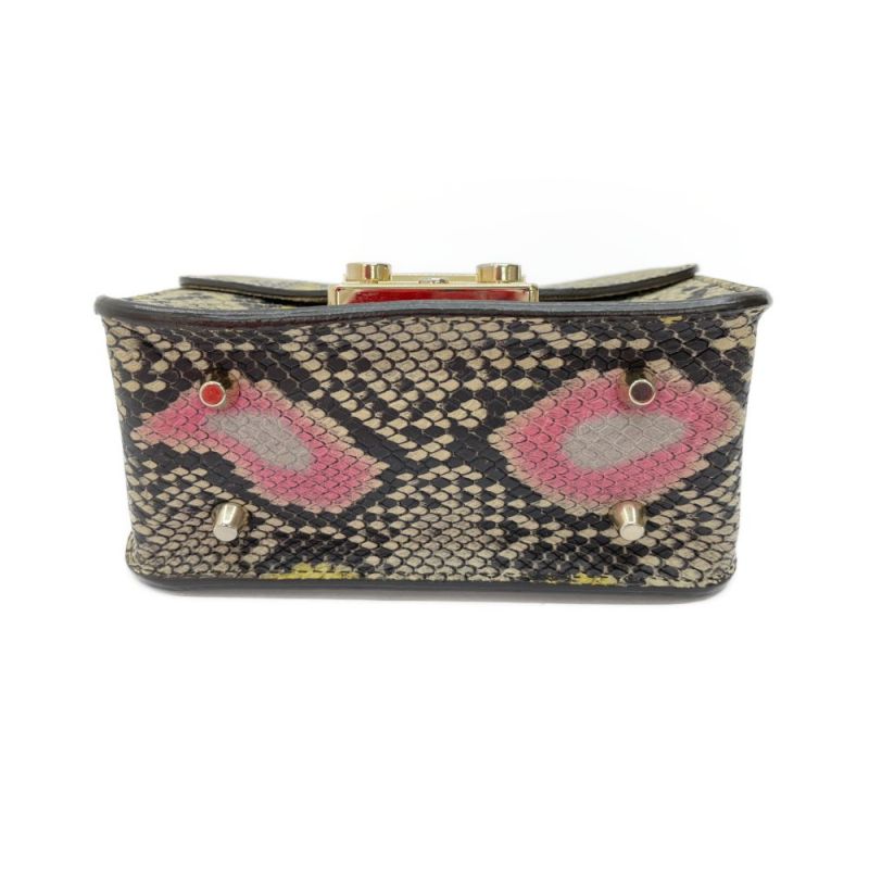 中古】 FURLA フルラ パイソン柄 ミニショルダーバッグ ゴールド 