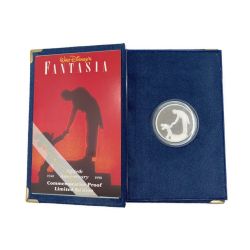 ◆◆  ウォルト・ディズニー 銀メダル 1990 ミッキーマウス ファンタジア50周年記念コインメダリオン ケース付 Aランク