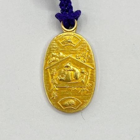    平成8年干支「子歳」七福神招福小判根付　ストラップ　木箱入り　18金製　4.2ｇ