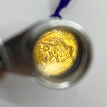    平成9年干支「丑歳」七福神招福小判根付　ストラップ　木箱入り　18金製　3.8ｇ