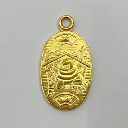   平成13年干支「巳歳」七福神招福小判根付　ストラップ　木箱入り　18金製　4.5ｇ 