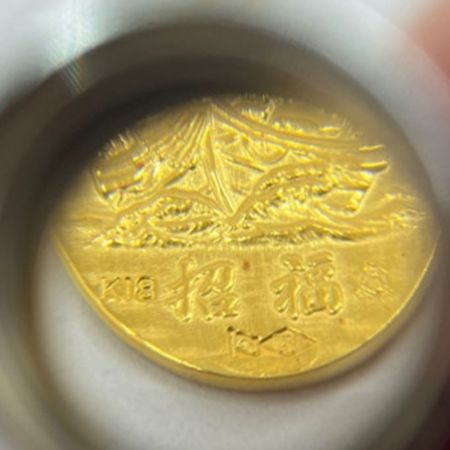   平成13年干支「巳歳」七福神招福小判根付　ストラップ　木箱入り　18金製　4.5ｇ 