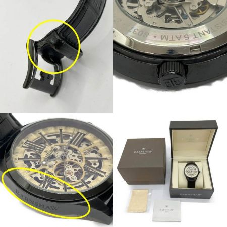  EARNSHAW 自動巻き  腕時計 レザー スケルトン ローマインデックス  8037