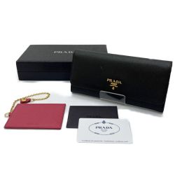 ◆◆ PRADA プラダ 長財布　サフィアーノ　メタルオロ　パスケース付 1MH132 ブラック x ネロ イビスコ Bランク