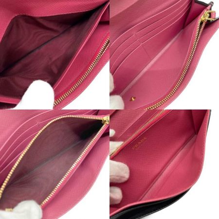  PRADA プラダ 長財布　サフィアーノ　メタルオロ　パスケース付 1MH132 ブラック x ネロ イビスコ