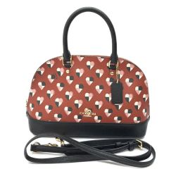 ◆◆ COACH コーチ ショルダーバッグ 2way ハート 柄 F25916 ブラウン×ブラック x ブラック Bランク