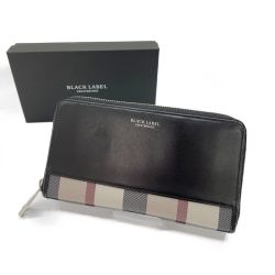 ◆◆ BLACK LABEL クレストブリッジ ラウンドジップ長財布 ブラック 端、角スレあり Bランク