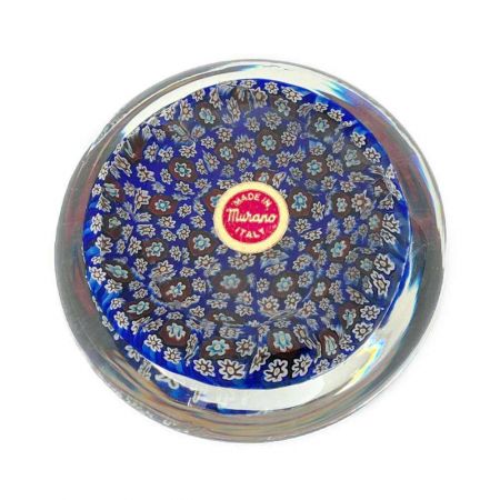  MURANO ベネチアングラス 　ペーパーウエイト　置物　文鎮　直径約9.0cm ブルー系
