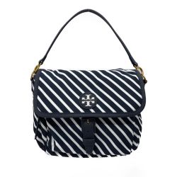 ◆◆ TORY BURCH トリーバーチ 2WAYバッグ ショルダー　ハンド　ナイロン 10006011 ネイビー×ホワイト x ホワイト ストライプ柄 Aランク