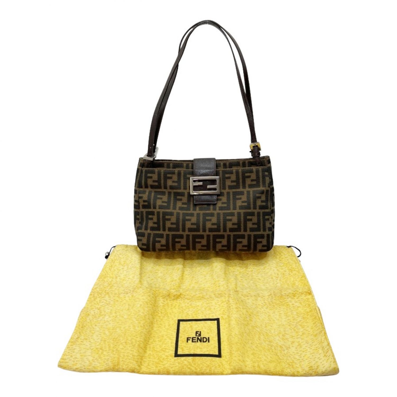 中古】 FENDI フェンディ ズッカ ハンドバッグ 布袋付 ブラウン系 B