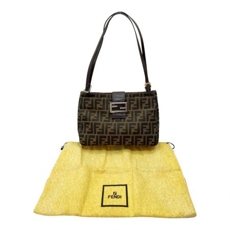  FENDI フェンディ ズッカ ハンドバッグ 布袋付 ブラウン系