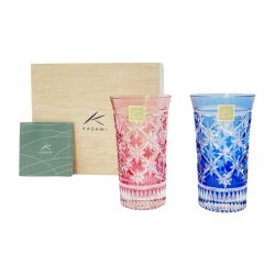 ◆◆ KAGAMI 【未使用】KAGAMI江戸切子ペアスリムグラス　2Pセット ＜星繋ぎ 紋＞ TPS587-2951AB Sランク