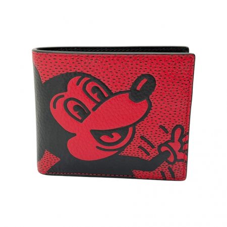  COACH コーチ 2つ折り財布　MICKEY MOUSE Keith Haring レッド×ブラック