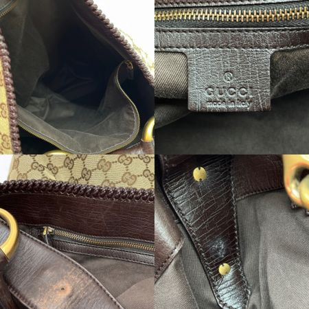 GUCCI グッチ GG キャンバス ホースビット ラージ ホーボー バッグ 114900 ベージュ×ブラウン