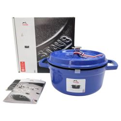 ◆◆ STAUB ストウブ ピコ ココット ラウンド 両手鍋　ほうろう 22cm 2.6L IH対応 ブルーベリー Sランク