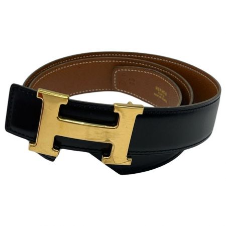  HERMES エルメス Hベルト　ⓧ1994年 ブラック×ゴールド