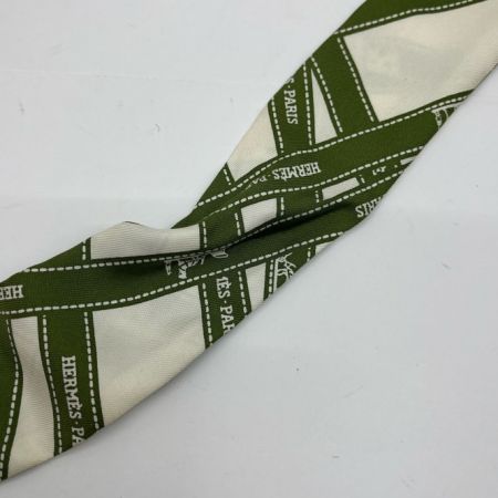  HERMES エルメス ツイリー リボンスカーフ  ベージュ×グリーン