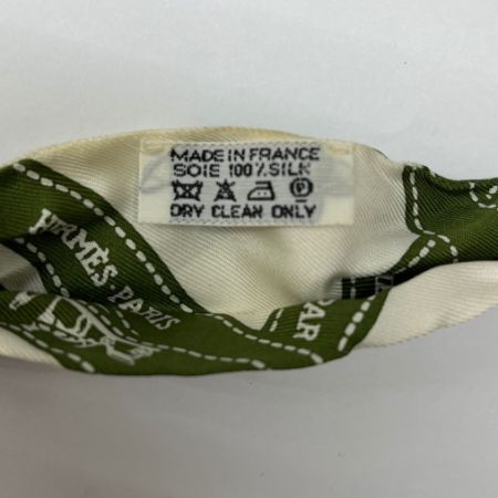  HERMES エルメス ツイリー リボンスカーフ  ベージュ×グリーン