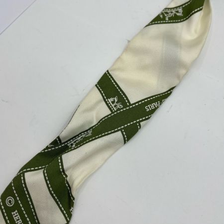  HERMES エルメス ツイリー リボンスカーフ  ベージュ×グリーン