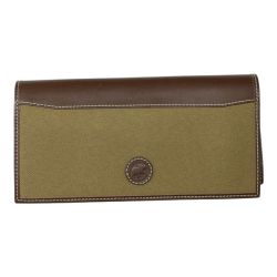 ◆◆ HUNTING WORLD ハンティングワールド 二つ折り 長財布 キャンバス レザー カーキ×ブラウン Bランク