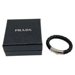 ◆◆ PRADA プラダ バングル ブレスレット サフィアーノカーフレザー 編み込み 84305/1IB144 ブラック Bランク