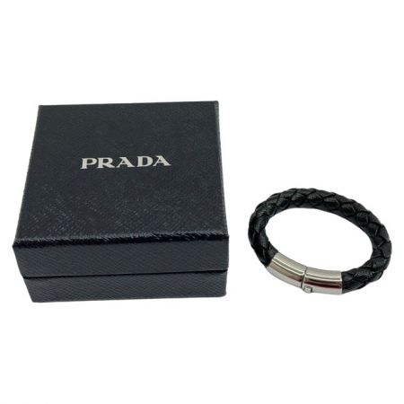  PRADA プラダ バングル ブレスレット サフィアーノカーフレザー 編み込み 84305/1IB144 ブラック