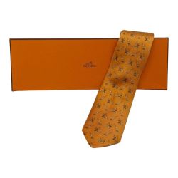 ◆◆ HERMES エルメス ネクタイ ウサギ ゴルフボール オレンジ Bランク