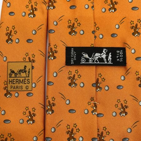  HERMES エルメス ネクタイ ウサギ ゴルフボール オレンジ