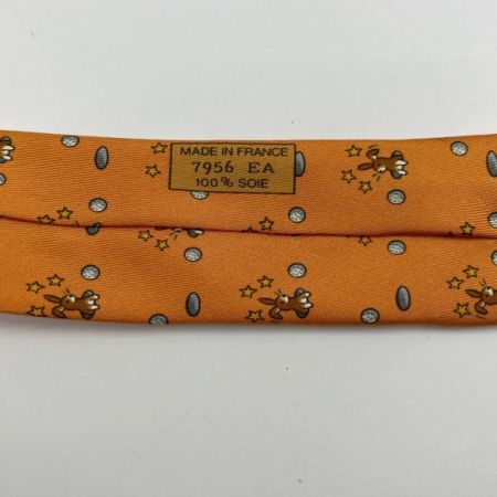  HERMES エルメス ネクタイ ウサギ ゴルフボール オレンジ