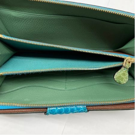  CIVINILE チビナイル 長財布 ラウンドファスナー クロコダイル スカイブルー