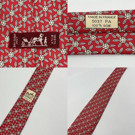  HERMES エルメス ネクタイ シルクネクタイ 花柄 レッド