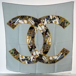 ◆◆ CHANEL シャネル スカーフ 大判スカーフ デカココマーク チェーン グレー系 Bランク