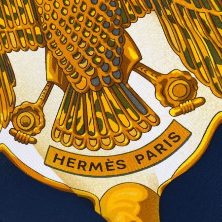  HERMES エルメス スカーフ 大判スカーフ 鳥 鎖 赤/紺 柄