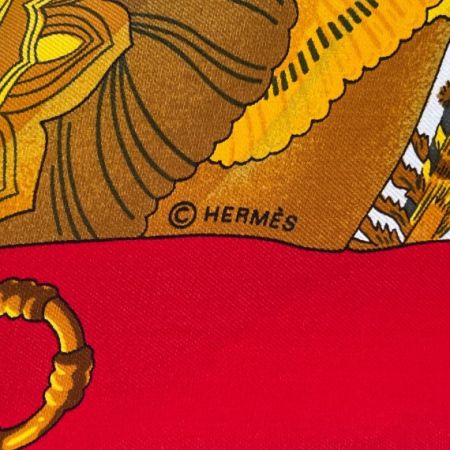  HERMES エルメス スカーフ 大判スカーフ 鳥 鎖 赤/紺 柄