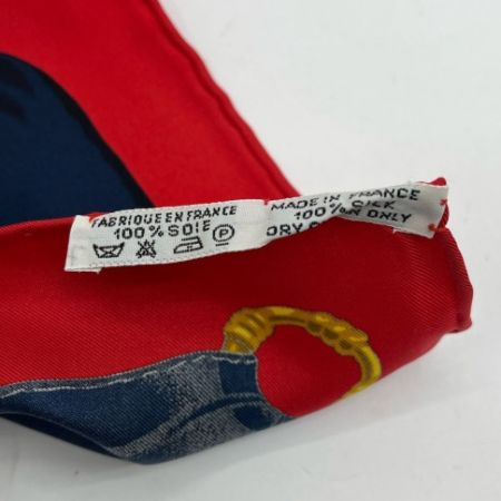  HERMES エルメス スカーフ 大判スカーフ 鳥 鎖 赤/紺 柄