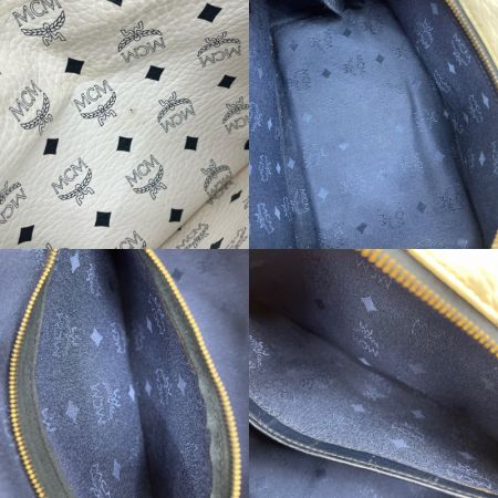  MCM エムシーエム ミニボストン バッグ 白 モノグラム ヴィトセス柄 ホワイト×ネイビー