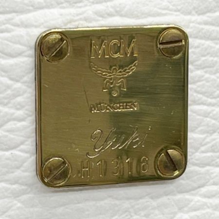  MCM エムシーエム ミニボストン バッグ 白 モノグラム ヴィトセス柄 ホワイト×ネイビー