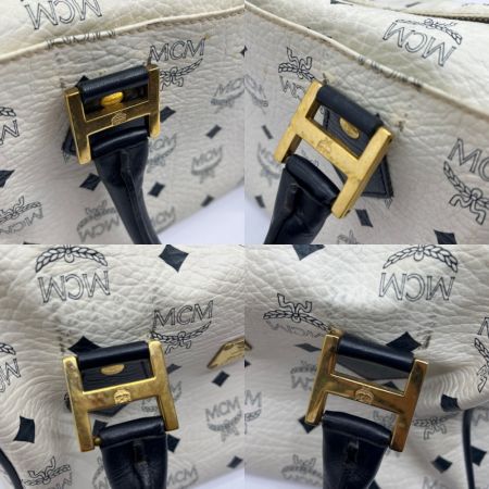  MCM エムシーエム ミニボストン バッグ 白 モノグラム ヴィトセス柄 ホワイト×ネイビー
