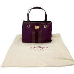 ◆◆ Salvatore Ferragamo サルヴァトーレフェラガモ ヴァラ リボン トートバッグ ナイロン FJ-21 E166 インディゴ Bランク