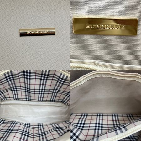  BURBERRY バーバリー ハンドバッグ ロゴプレート 中チェック ヴィンテージ 四角形 アイボリー