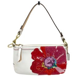 ◆◆ COACH コーチ ハンドバッグ ミニバッグ ポーチ 花 レザー×スエード 9291 白/花 Bランク