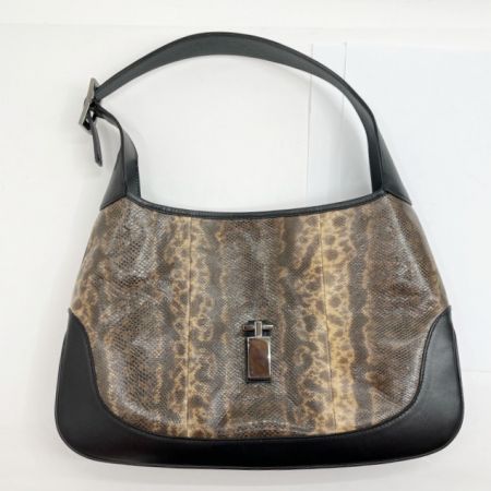  GUCCI グッチ ジャッキー ハンドバッグ セミショルダー パイソン 001.3306.2684 ブラック x ブラウン