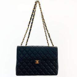 ◆◆ CHANEL シャネル マトラッセ キャビアスキン チェーンバッグ Wチェーン ブラック x ゴールド Bランク