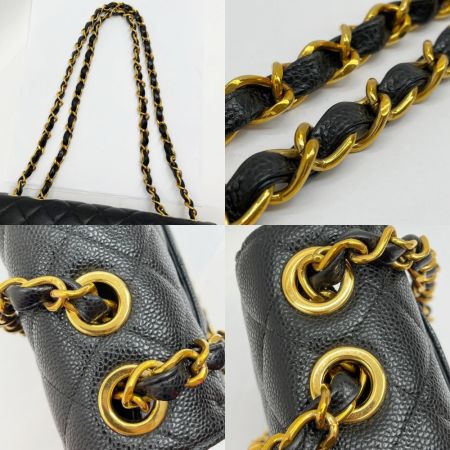  CHANEL シャネル マトラッセ キャビアスキン チェーンバッグ Wチェーン ブラック x ゴールド
