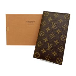 ◆◆ LOUIS VUITTON ルイヴィトン 長財布 ポルトシェキエカルトクレディ モノグラム 角ソリ 下部分少し破け M62225 ブラウン系 Bランク