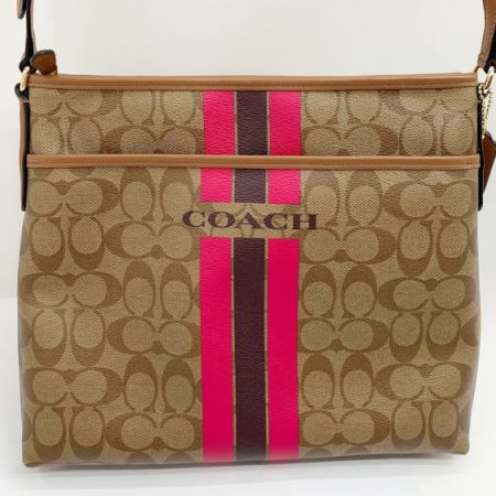  COACH コーチ ショルダーバッグ シグネチャー ストライプ F38402 ブラウン x ピンク