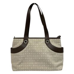 ◆◆ BVLGARI ブルガリ ロゴマニア トートバッグ LAEBEG LAEBEC ベージュ x ブラウン Bランク