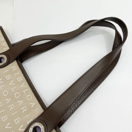  BVLGARI ブルガリ ロゴマニア トートバッグ LAEBEG LAEBEC ベージュ x ブラウン